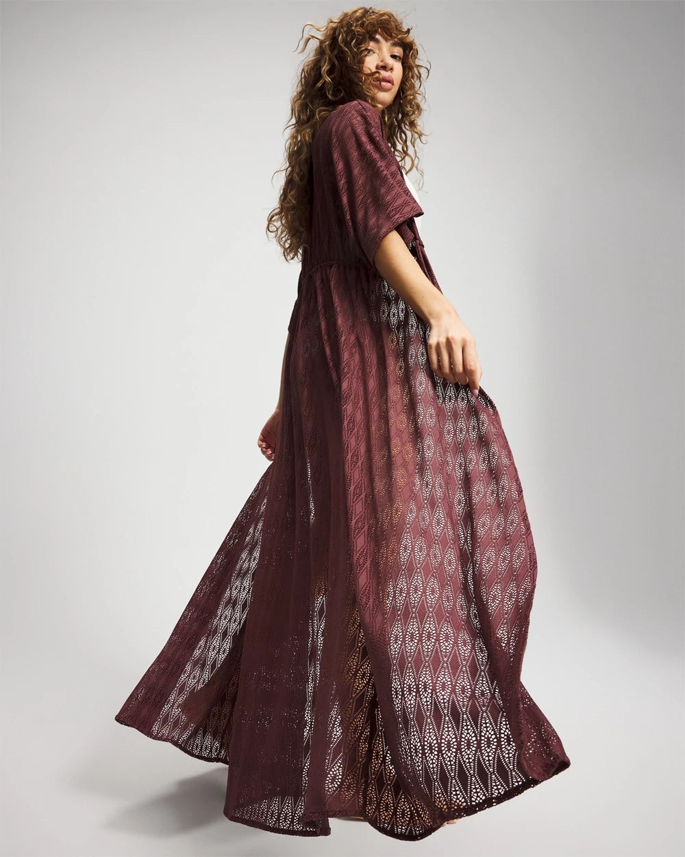 COFFEE - Sunkissed Crochet Open-Front Caftan