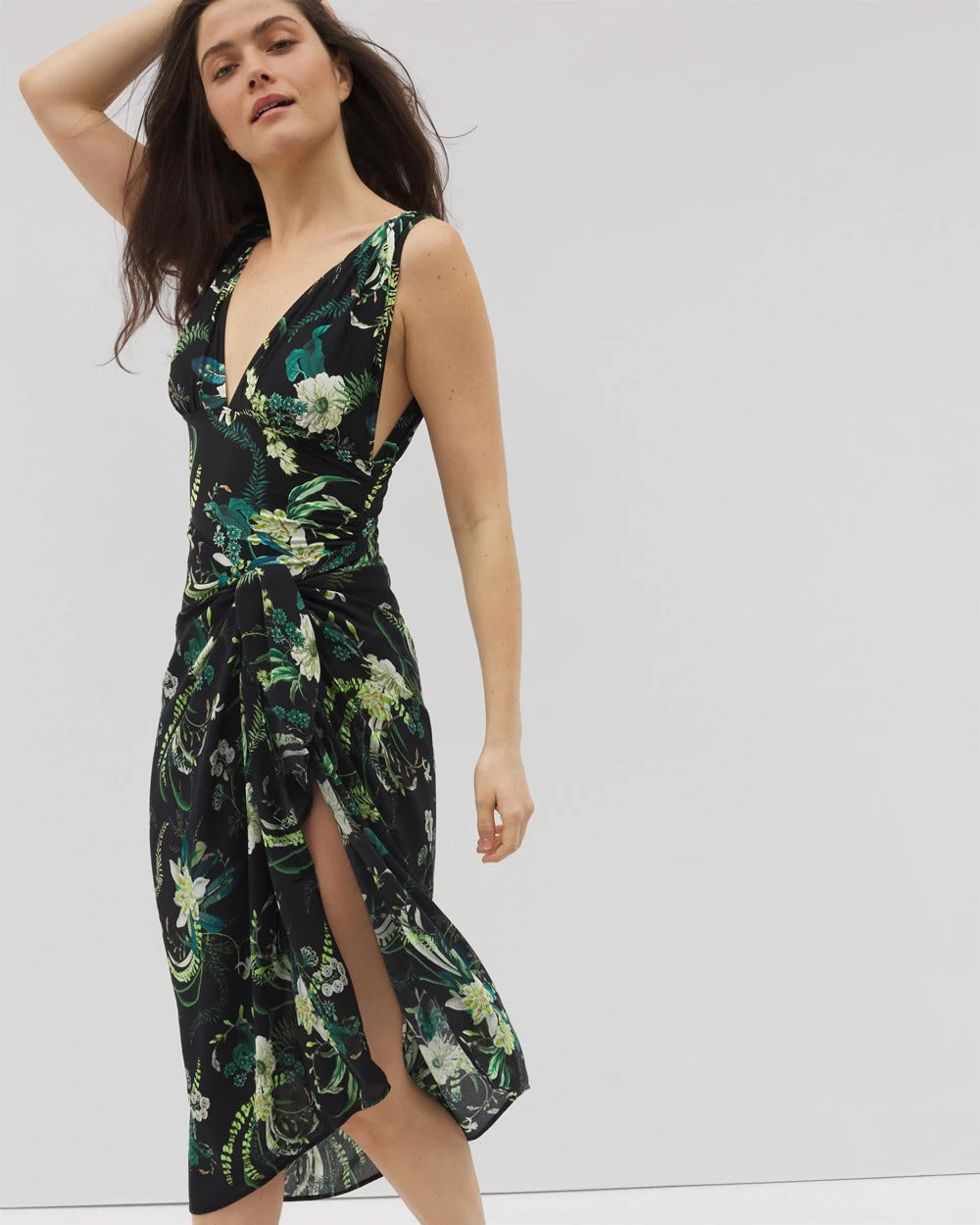 TROPICAL TWIST BLACK - Rayon Crepe Pareo