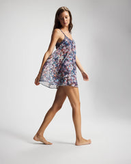 PETAL MOSAIC PETROL - Mesh Ruched Chemise